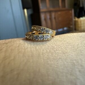 Gold‎ Tone Sterling Silver 925 Cubic Zircônia Studs Hoops